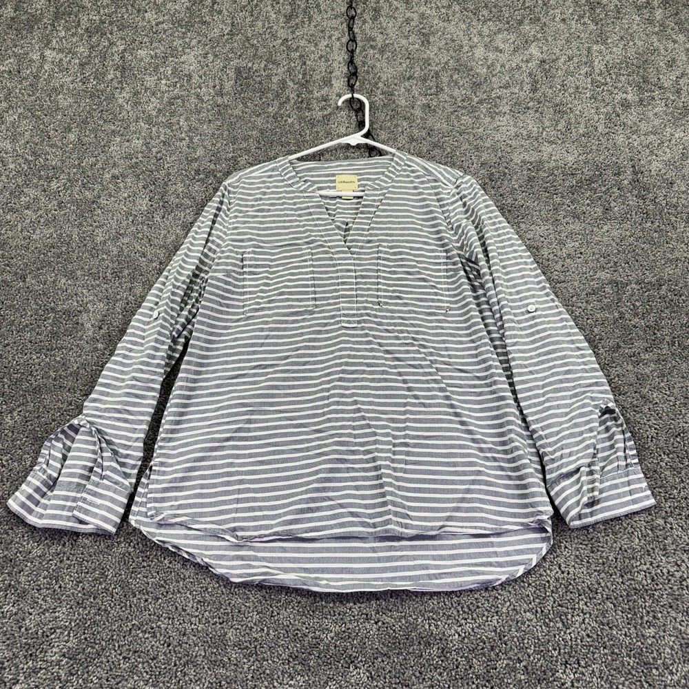 G.H. Bass & Co. Shirt Womens Large Gray Striped Long Sleeve Tunic Top Casual